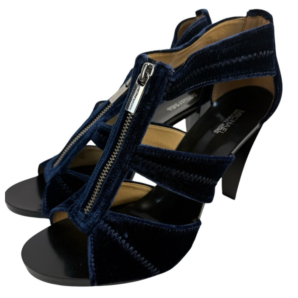 Michael Kors Berkley Sandal Blue Velvet Platform Block Heel Size 9.5M Zipper NWB